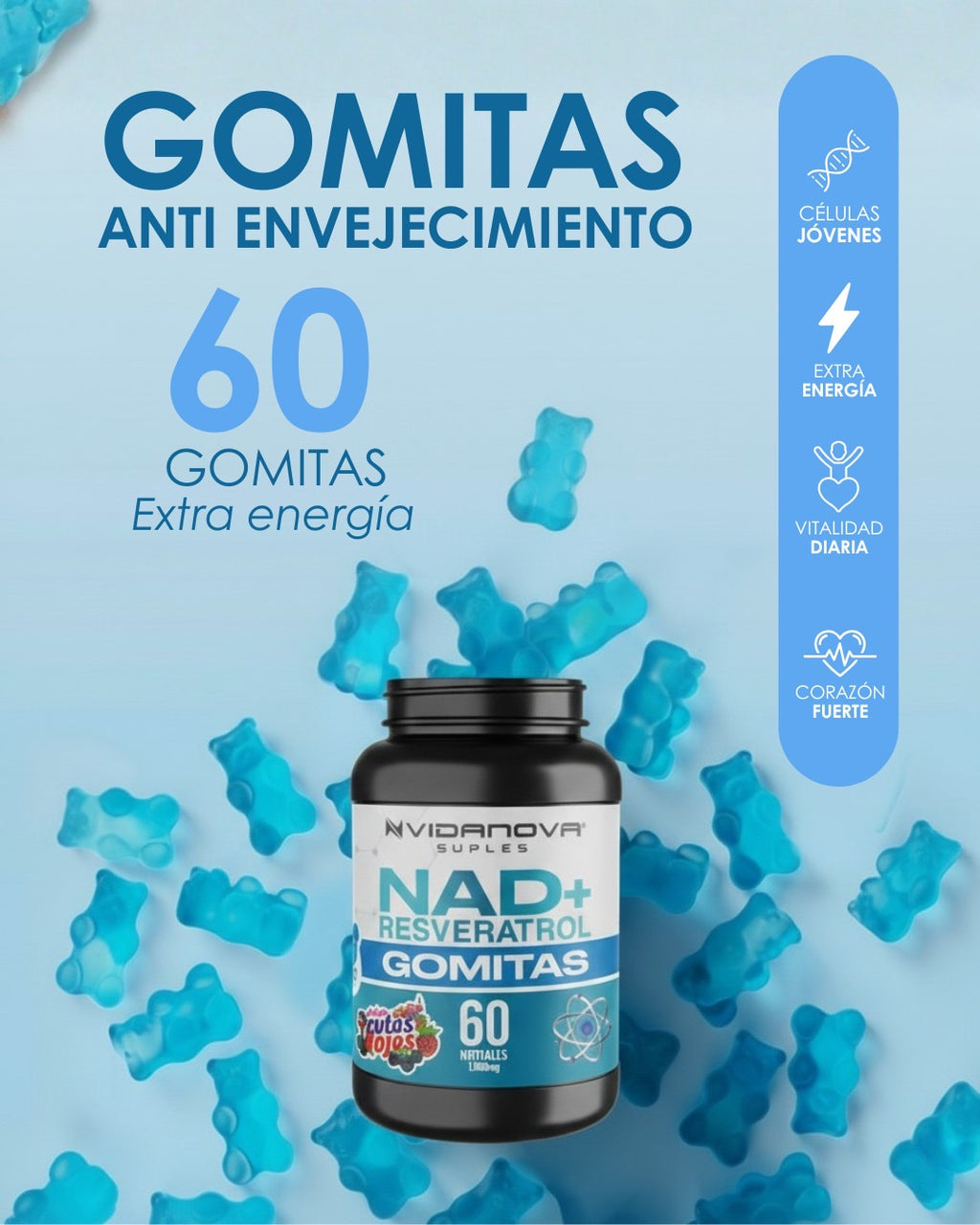 Gomitas NAD+RESVERATROL 60u 1000mg