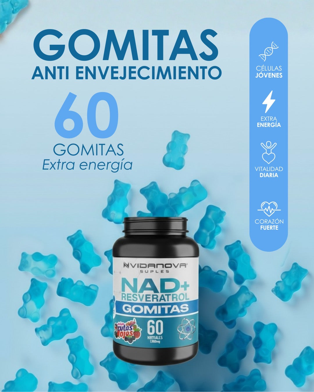 Gomitas NAD+RESVERATROL 60u 1000mg