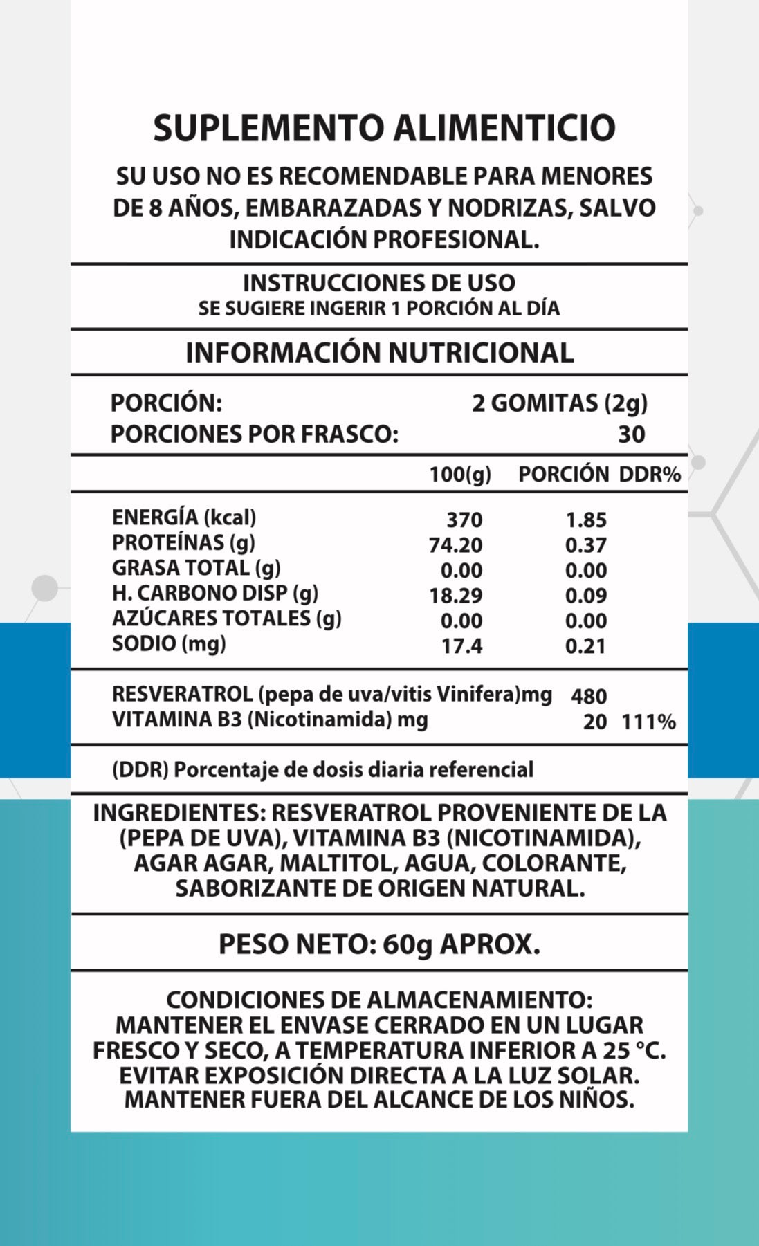 Gomitas NAD+RESVERATROL 60u 1000mg