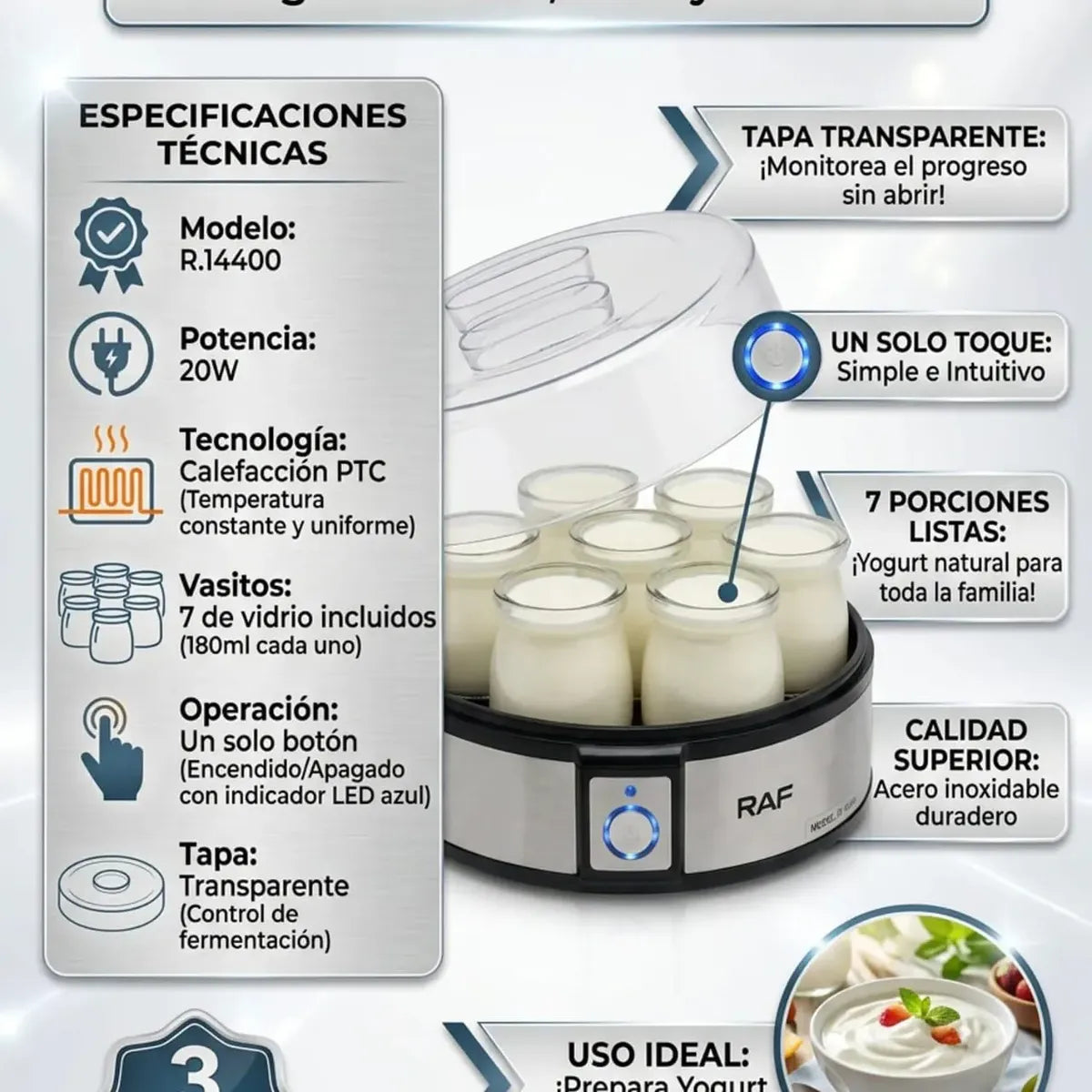 Máquina Fabricante De Yogurt 20w 7 Cupos